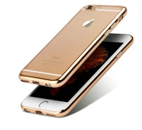 Луксозен силиконов гръб ТПУ ултра тънък кристално прозрачен за Apple Iphone 6 4.7 / Apple iPhone 6s 4.7 златиста лайсна